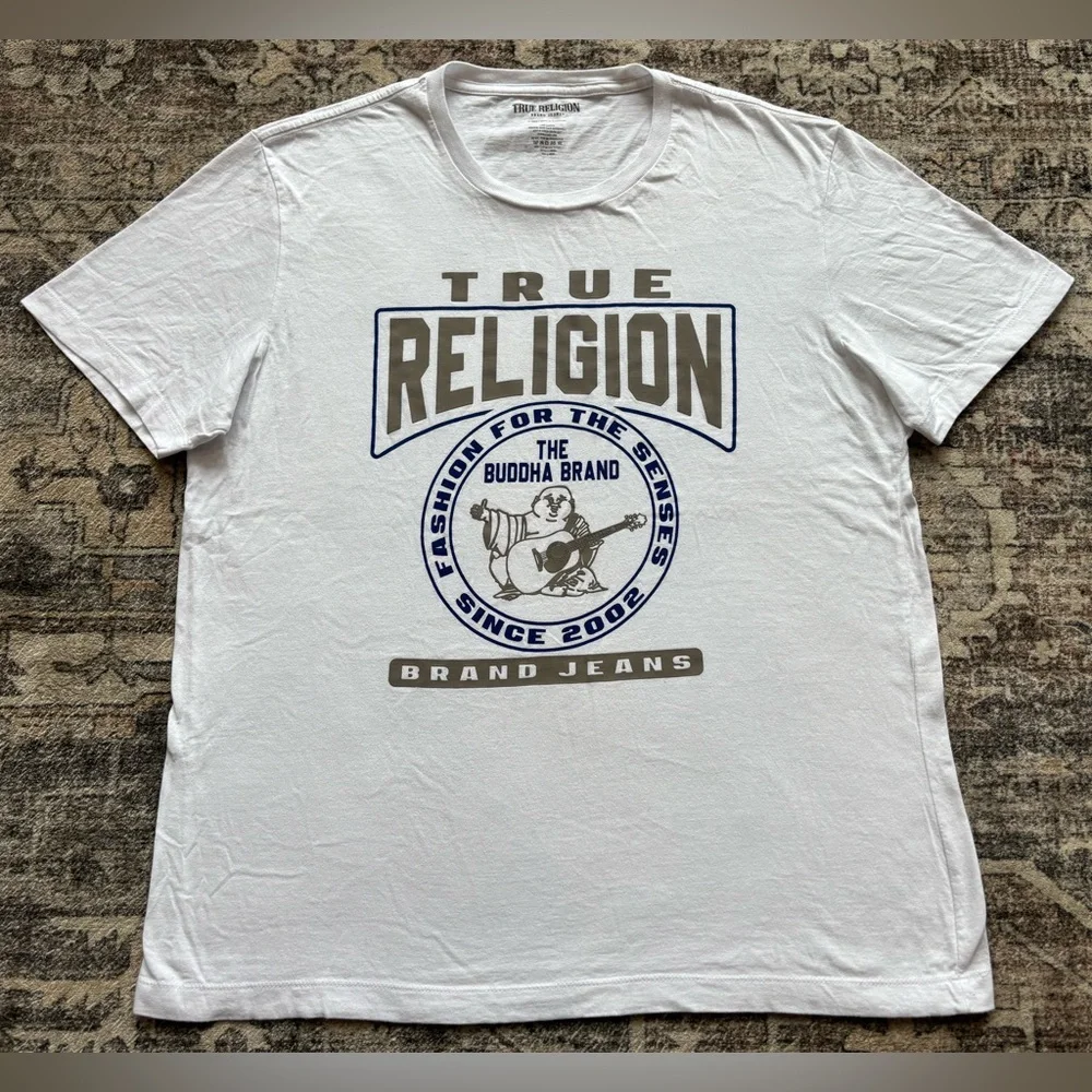 True Religion Buddha Brand Guitar White Graphic T-Shirt‎ Men’s Size XL